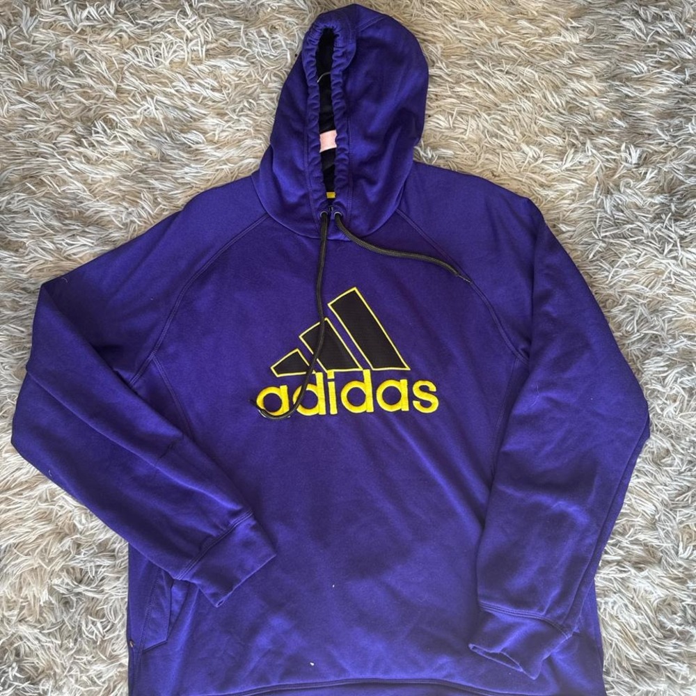 Adidas purple hoodie with yellow logo adidas